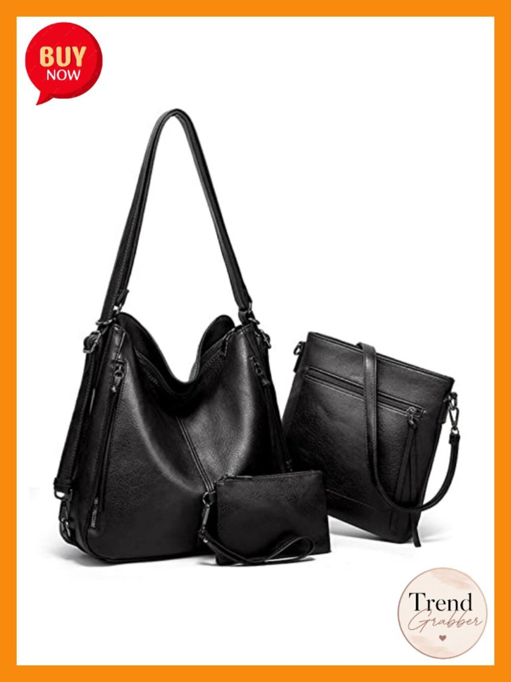 Convertible Backpack Hobo Bag Tote Satchel Set 3pcs Vegan Leather Purse